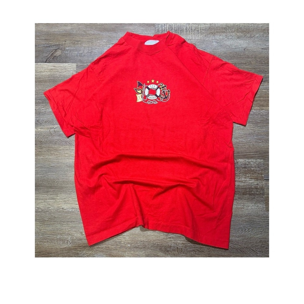 Vintage USS Colesce Nautical Crest Red T-Shirt Single Stitch XL Mens